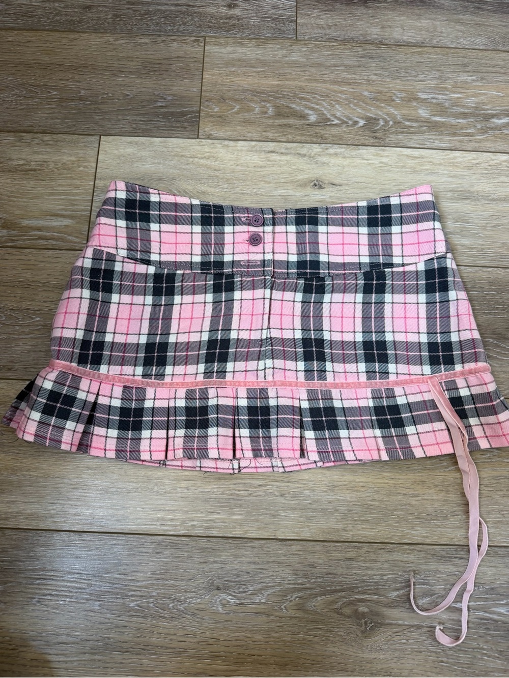 La Belle Pink and Black Plaid Mini Skirt with Ruffle Hem Sz 5